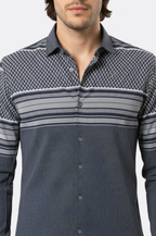 Patterned Navy Blue Men Shirt by Wessi – detail view