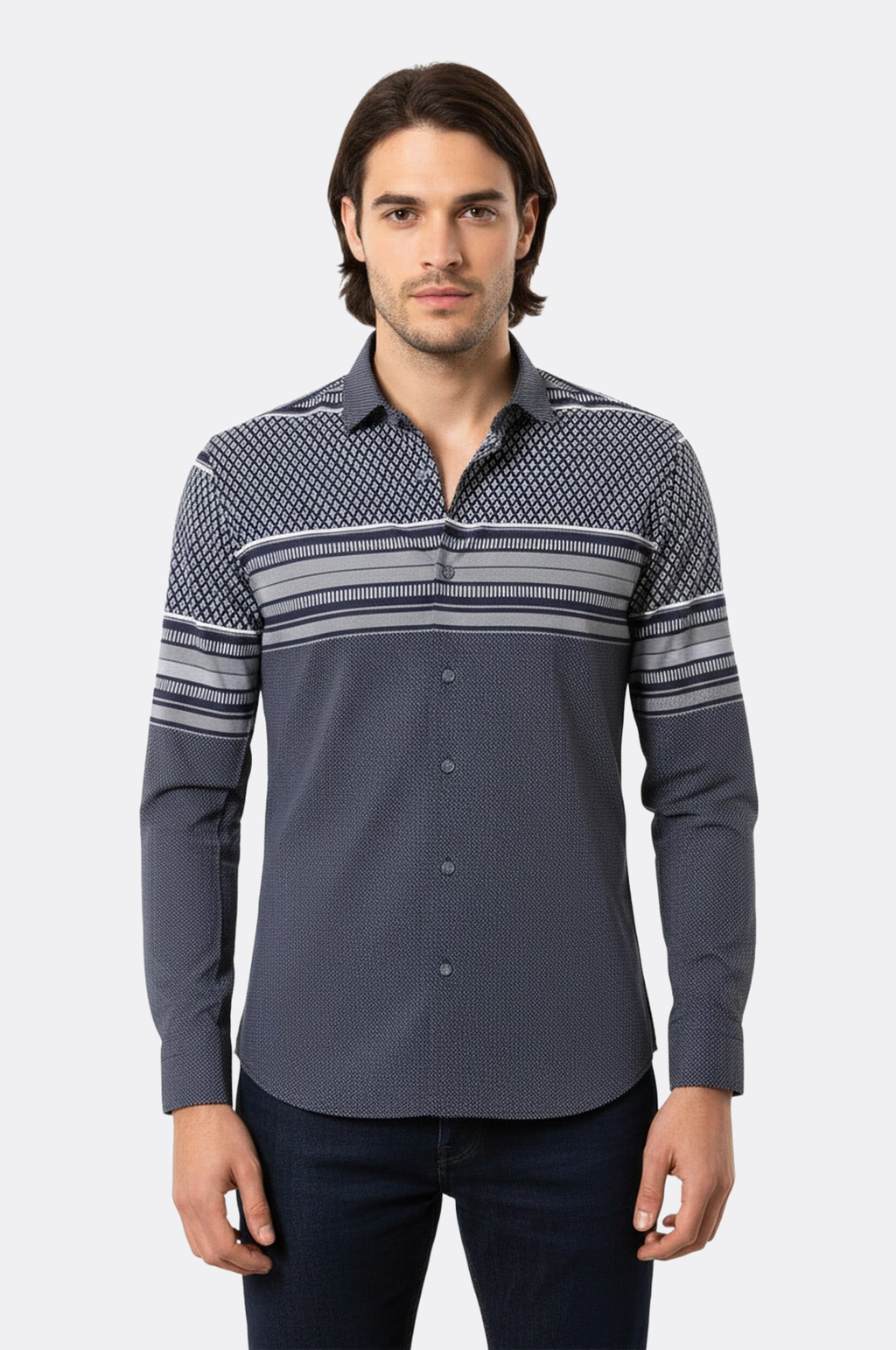 Patterned Navy Blue Men Shirt by Wessi – side view