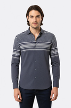 Patterned Navy Blue Men Shirt by Wessi – side view