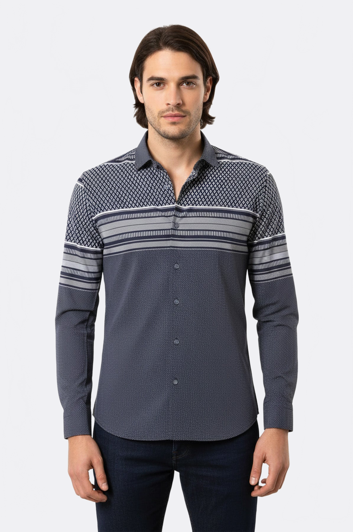 Patterned Navy Blue Men Shirt by Wessi – side view