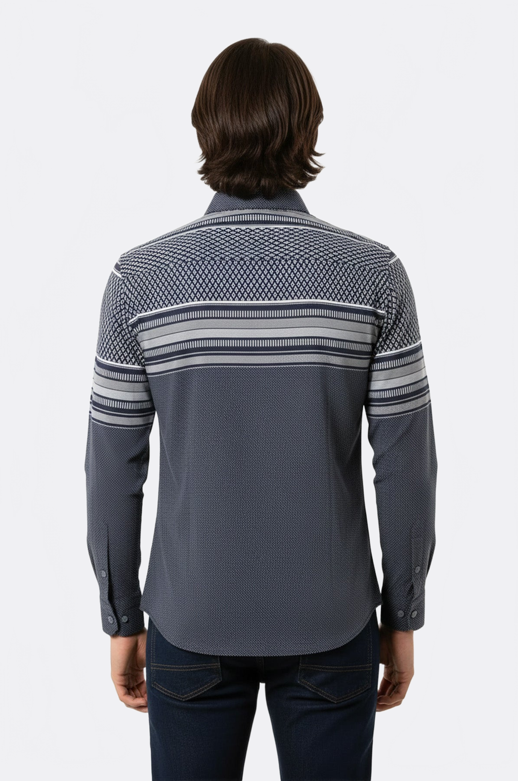 Patterned Navy Blue Men Shirt by Wessi – close up view