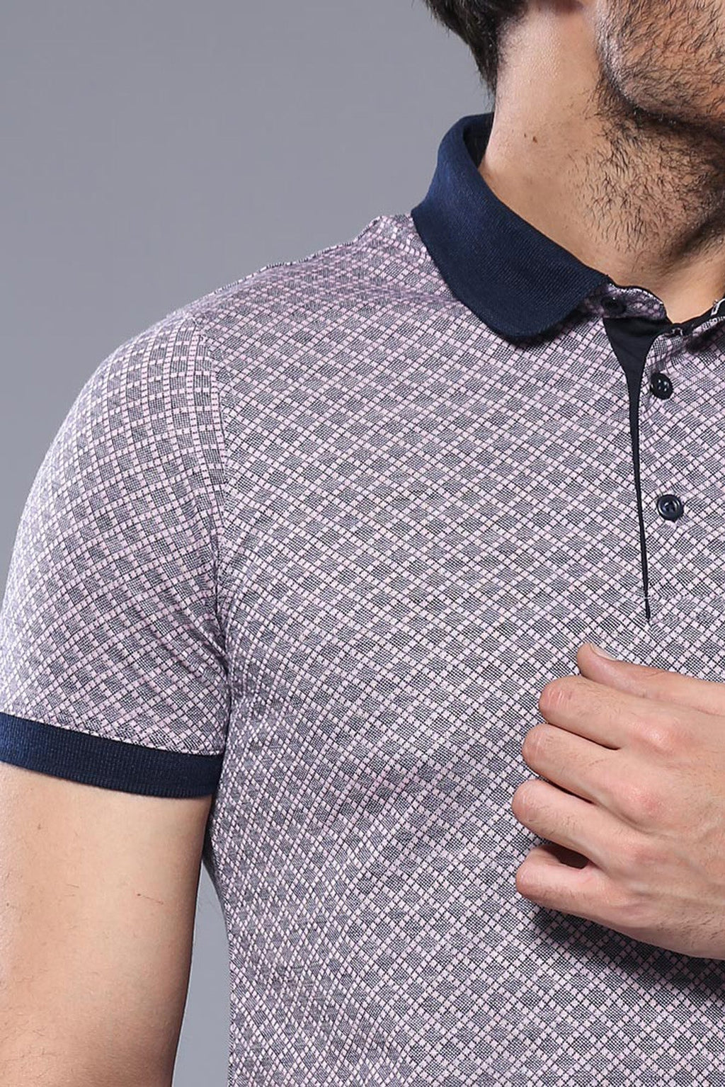 Patterned Pink Polo Men T-Shirt by Wessi – detail view