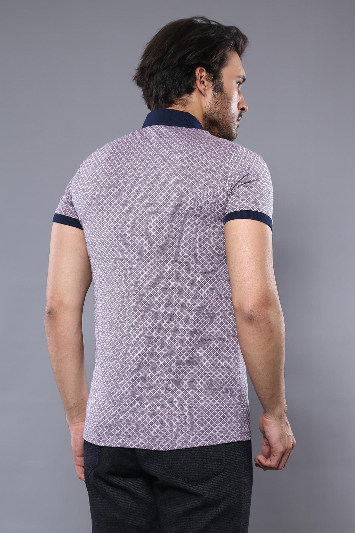 Patterned Pink Polo Men T-Shirt by Wessi – side view