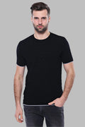 Patterned Tricot Knitted Black Men T-Shirt – front view