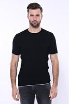 Patterned Tricot Knitted Black Men T-Shirt – side view
