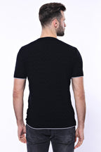 Patterned Tricot Knitted Black Men T-Shirt – close up view