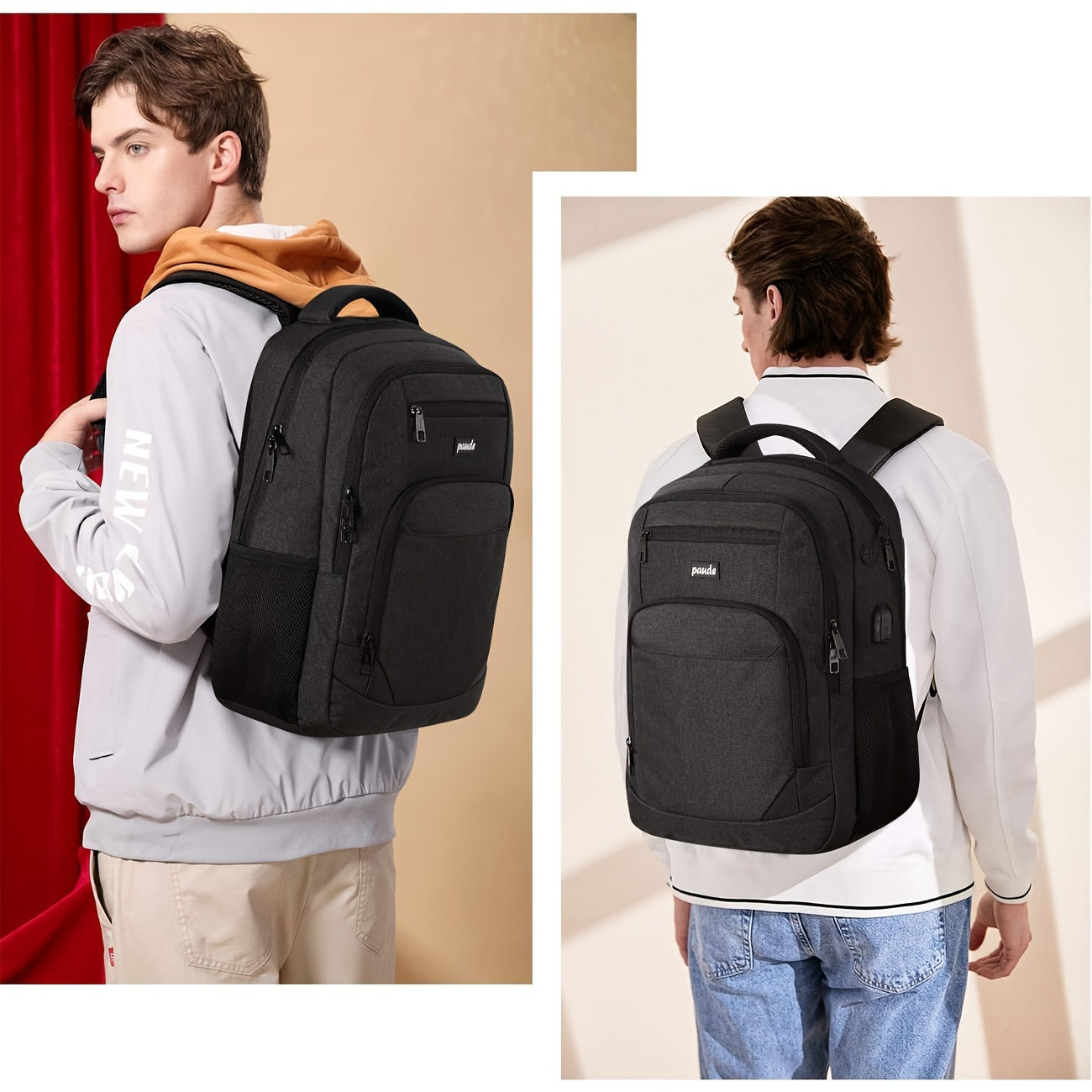 Black travel backpacking backpack, durable material for outdoor adventures