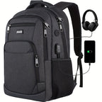 Gray travel backpacking backpack with USB charging port for convenient use