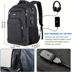 Gray travel backpacking backpack, USB charging port, durable fabric