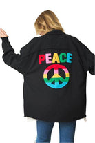 Davi & Dani peace symbol vacation shirt in black with colorful peace logo on the back