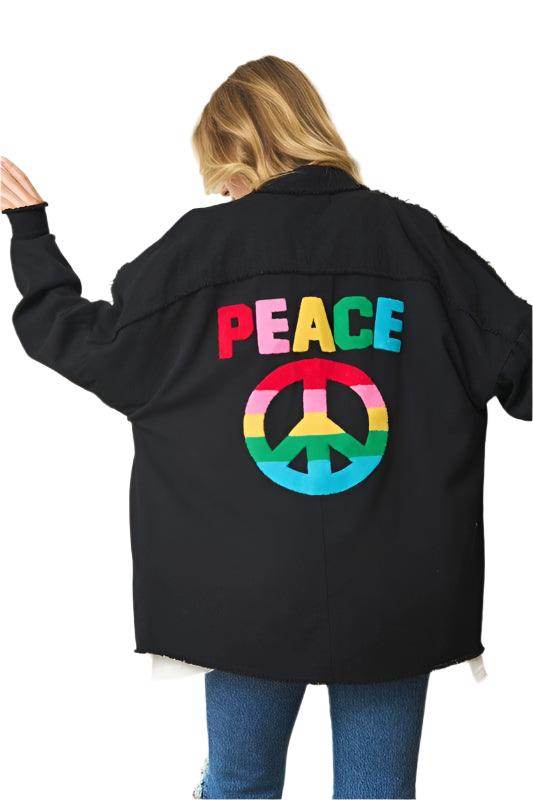 Davi & Dani peace symbol vacation shirt in black with colorful peace logo on the back