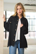 Women's Davi & Dani peace symbol vacation shirt in black for relaxed summer style