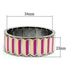 Peach pink stretch bangle bracelet with colorful geometric pattern and flexible design for easy wear