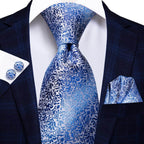 Peacock Blue Silk Wedding Ties Cufflinks Set - VacationGrabs