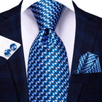 Peacock Blue Silk Wedding Ties Cufflinks Set - VacationGrabs