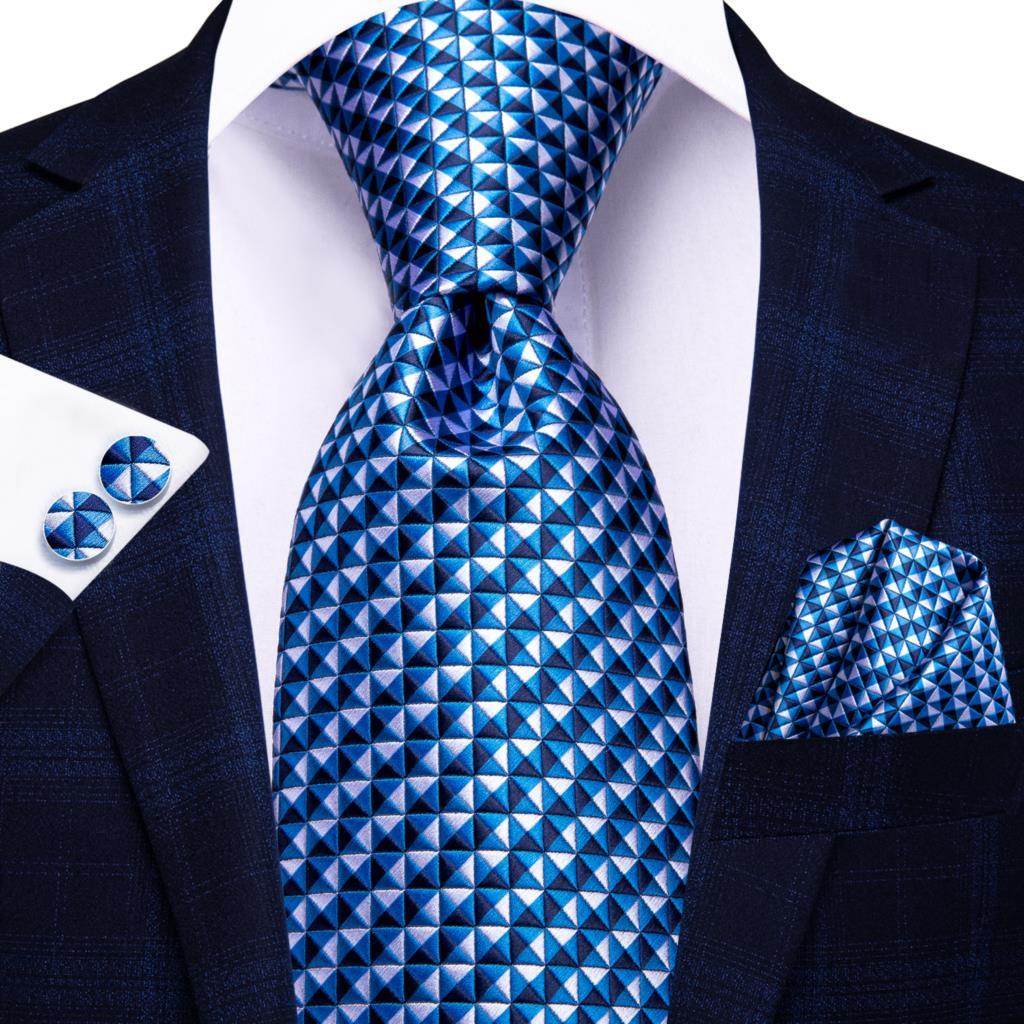 Peacock Blue Silk Wedding Ties Cufflinks Set - VacationGrabs