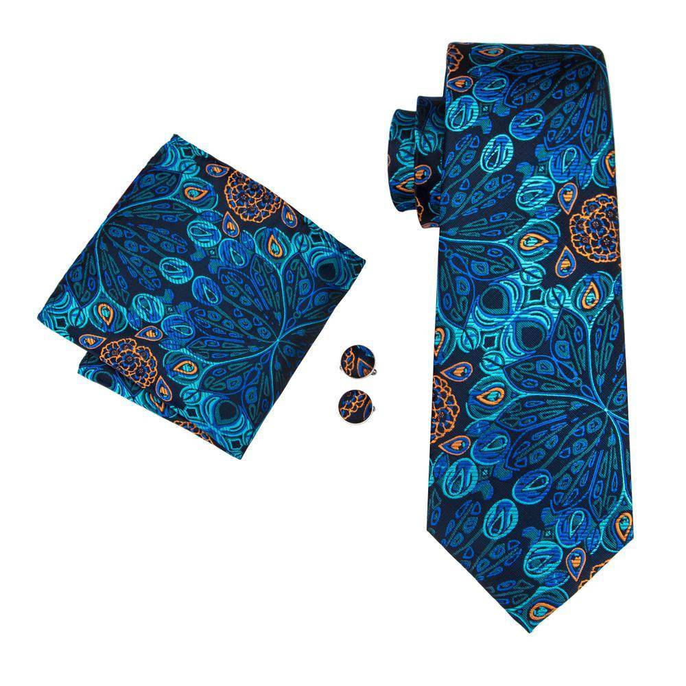 Peacock Blue Silk Wedding Ties Cufflinks Set - VacationGrabs