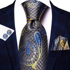 Peacock Blue Silk Wedding Ties Cufflinks Set - VacationGrabs