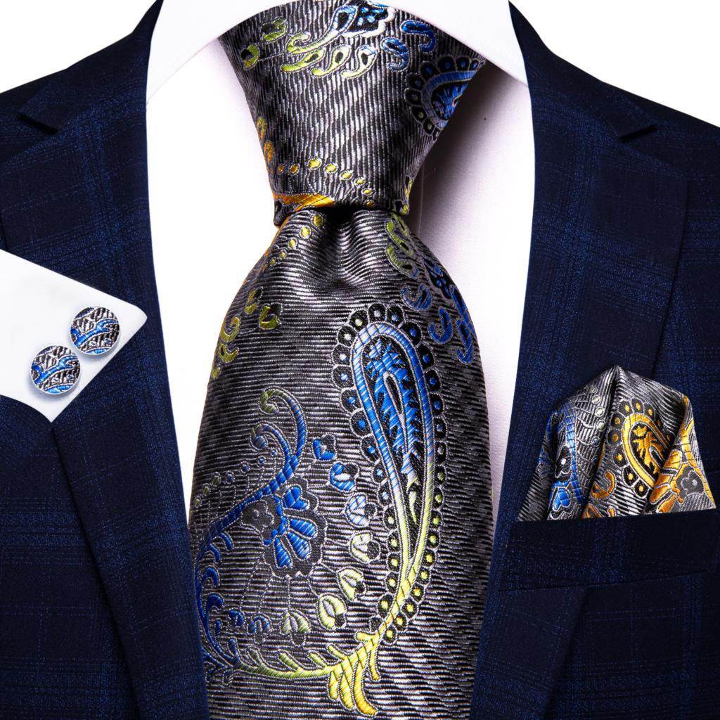 Peacock Blue Silk Wedding Ties Cufflinks Set - VacationGrabs