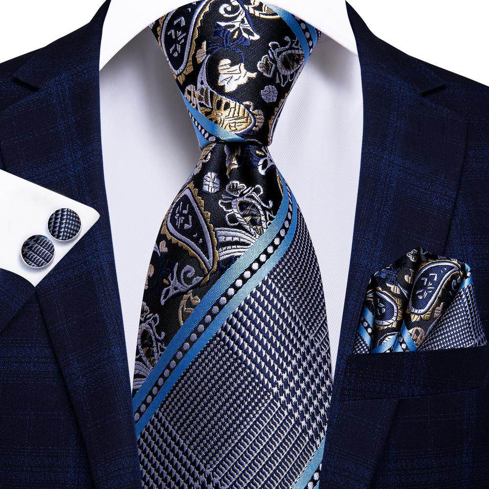 Peacock Blue Silk Wedding Ties Cufflinks Set - VacationGrabs