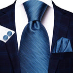 Peacock Blue Silk Wedding Ties Cufflinks Set - VacationGrabs