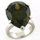 Pear cut sterling silver gemstone ring featuring a large dark green gemstone in a modern setting