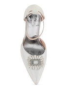 Women's pearl detail block heel sandals in silver for special occasions