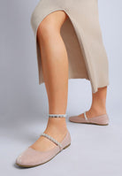 Rag Company women's pearl detail Mary Jane flats in light pink with ankle strap and pearl embellishments