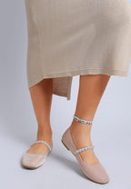 Rag Company women's pearl detail Mary Jane flats in light pink with ankle straps and pearl embellishments