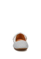 Rag Company women's pearl detail Mary Jane flats in silver glitter with pearl strap