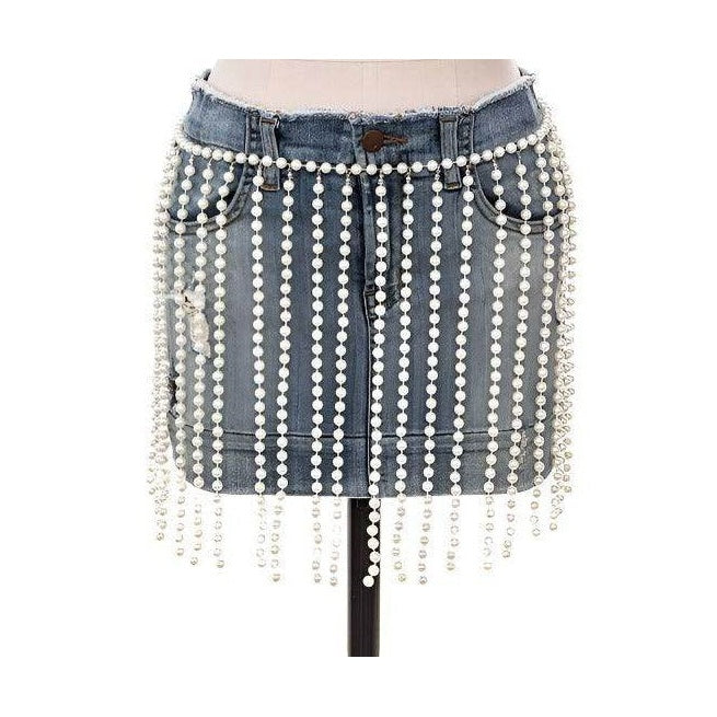 Pearl Drop Statement Curtain Chain Belt - VacationGrabs