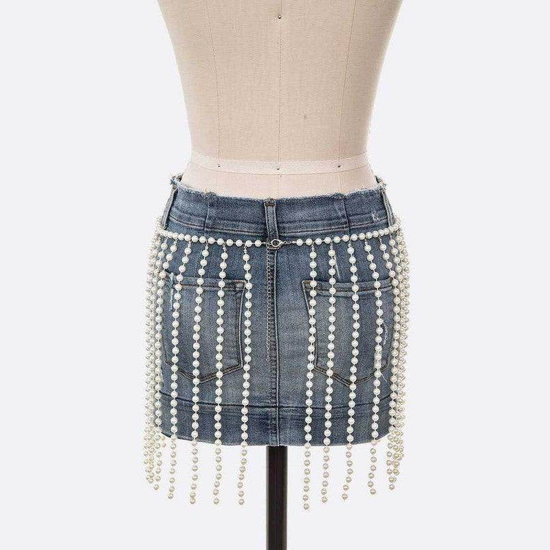 Pearl Drop Statement Curtain Chain Belt - VacationGrabs