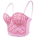 Pink pearl embellished crop top for stylish summer outfits