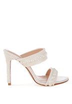 Women's pearl embellished stiletto heels in white, perfect for special occasions