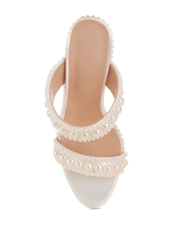 Women's pearl embellished stiletto heels for elegant evening wear