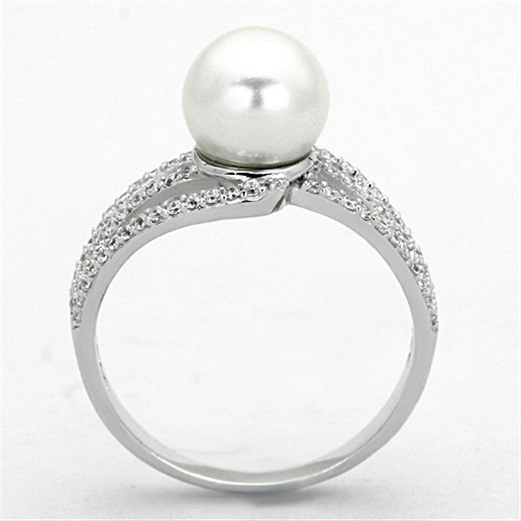 Elegant pearl silver ring for women featuring a large pearl and sparkly accents on the band