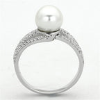 Elegant pearl silver ring for women featuring a large pearl and sparkly accents on the band