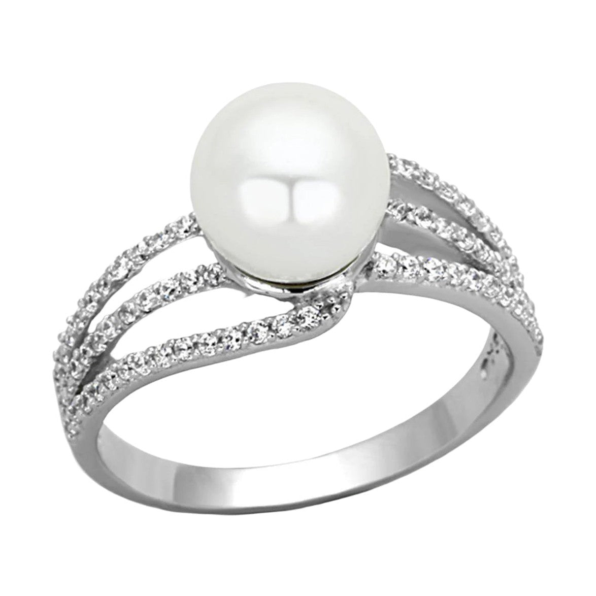 Elegant pearl silver ring for women featuring a large pearl and sparkling accents