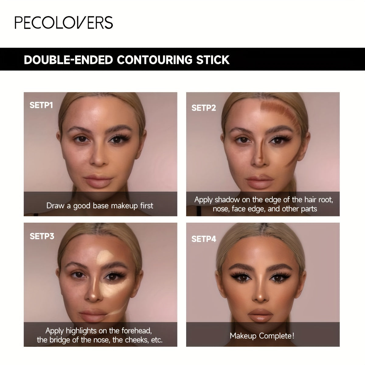 Double-ended contouring stick for eyes lips face makeup, easy application