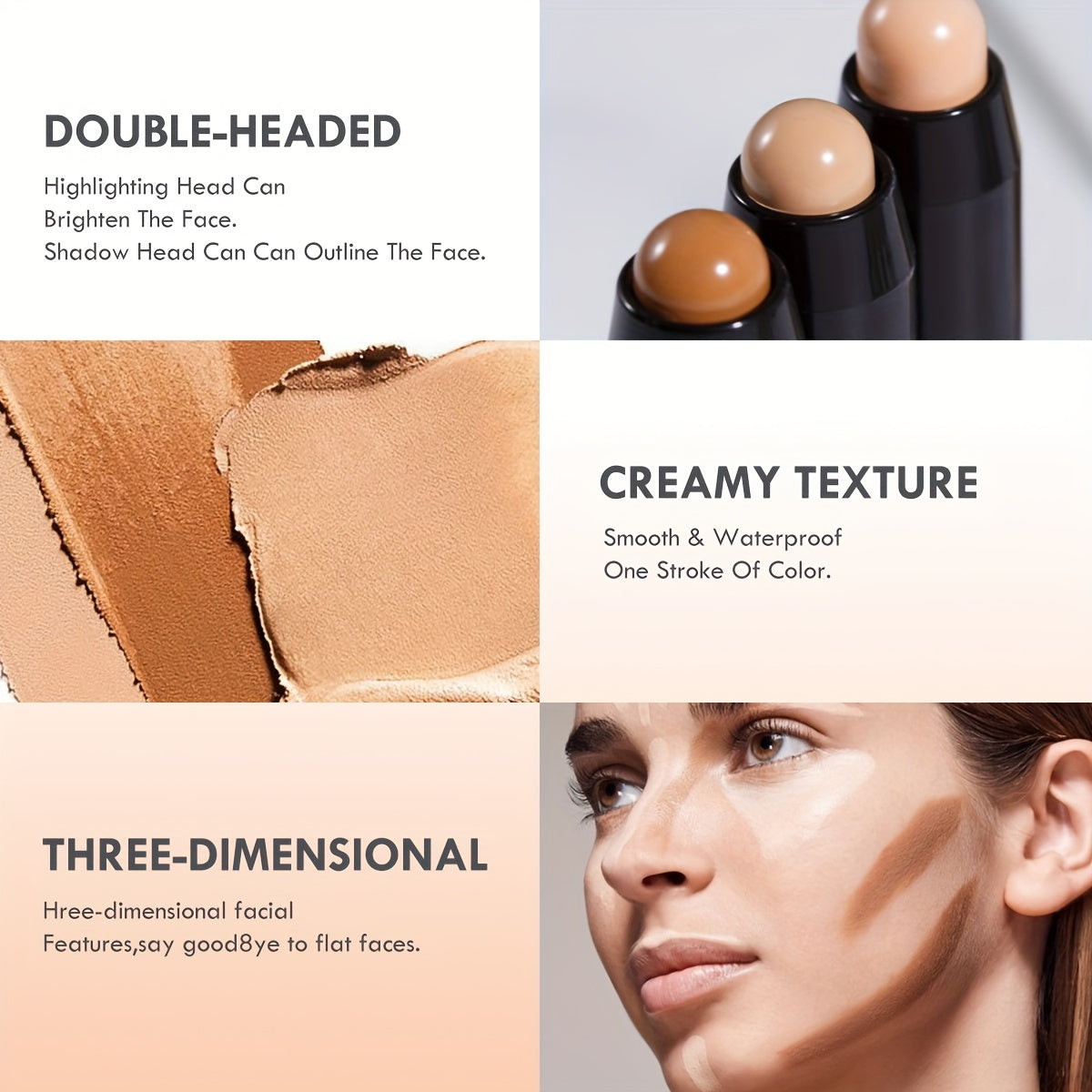 Eyes lips face makeup, double-headed foundation stick with creamy texture