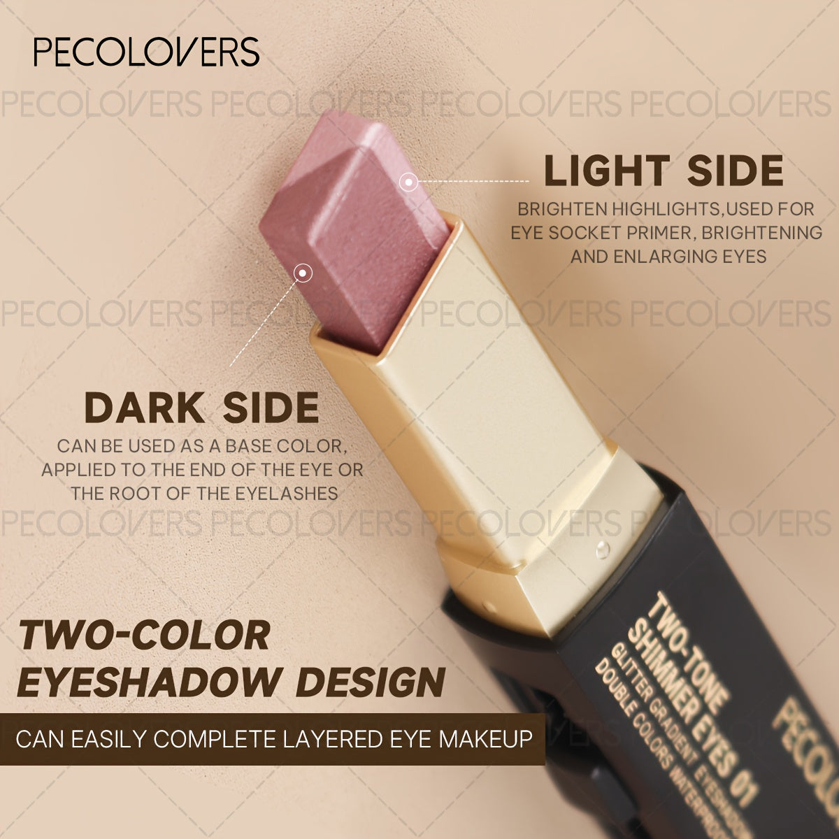 Two-tone eyeshadow in a stick for layered eye makeup application
