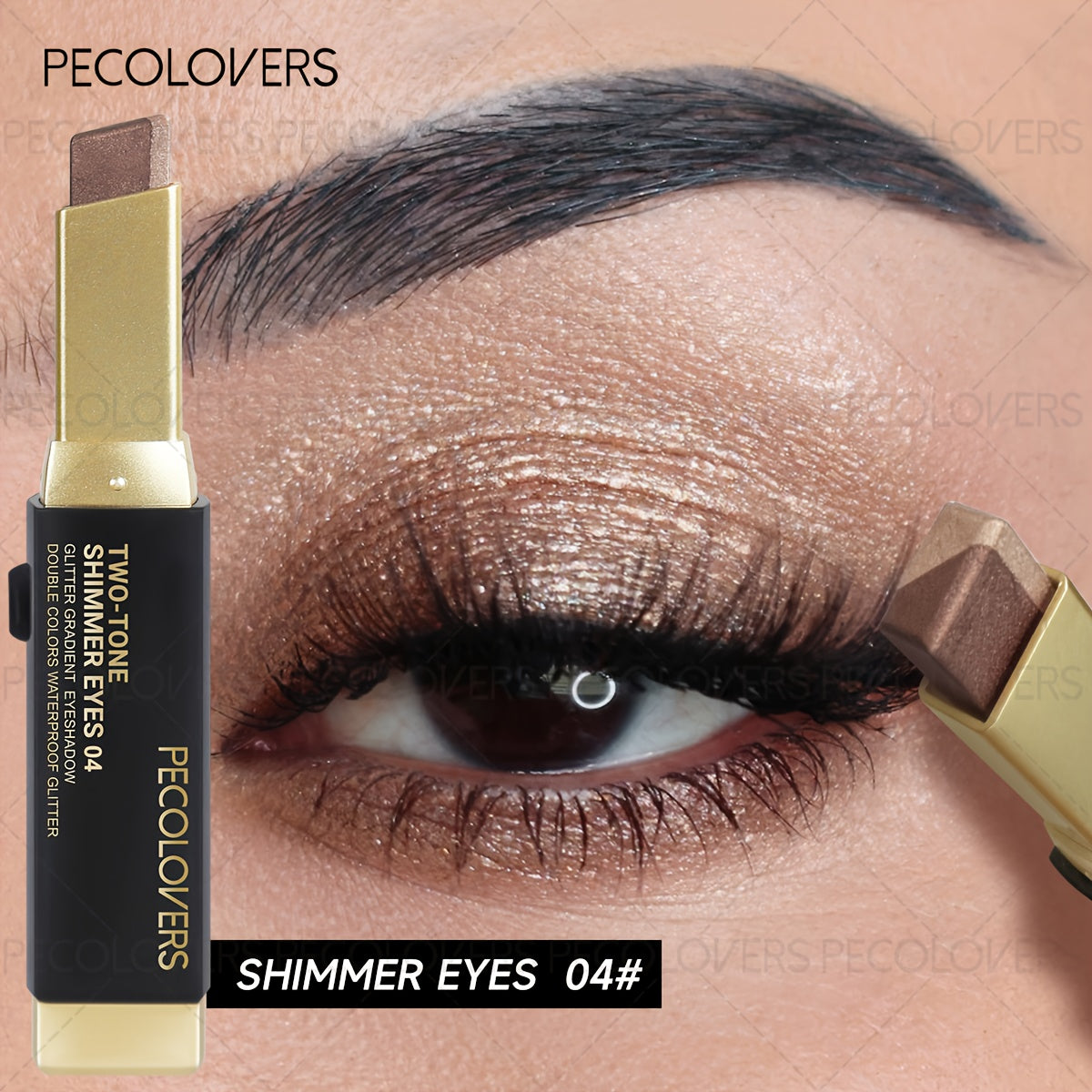 Two-in-one eyeshadow in a stick, shimmering gold for easy application