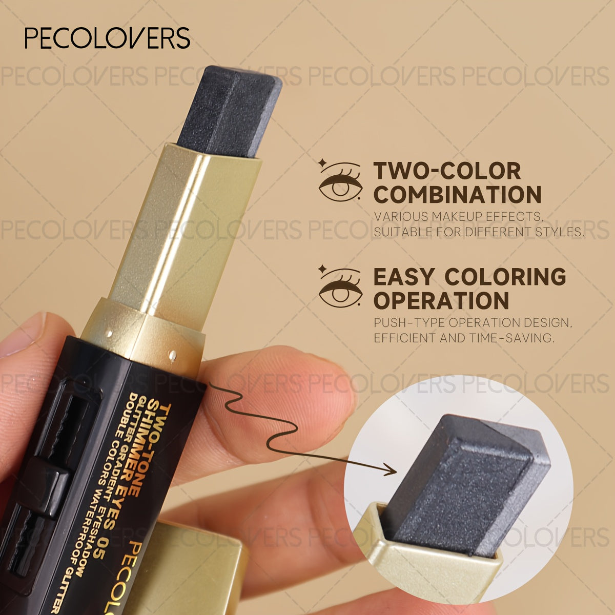 Pecolovers dual-color eyeshadow in a stick for versatile makeup effects