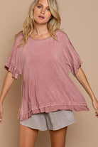 Women's Shirts Peek-A-Boo Ruffle Overlay Knit Top