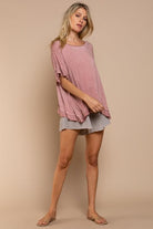 Women's Shirts Peek-A-Boo Ruffle Overlay Knit Top