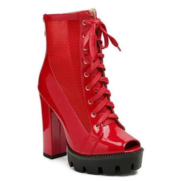 Peepque Peep Toe Lace-Up Booties - VacationGrabs