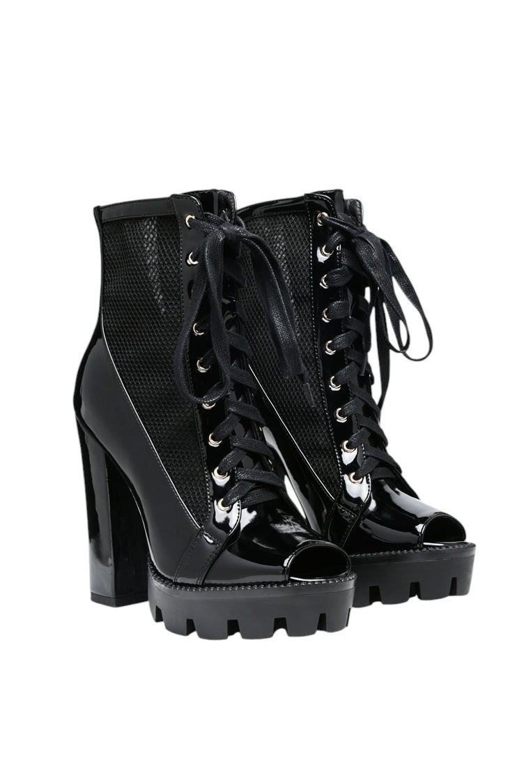 Peepque Peep Toe Lace-Up Booties