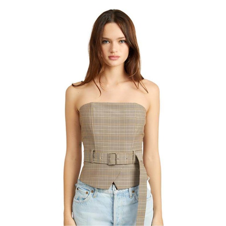 Emory Park women's peplum belted corset top in plaid design for stylish summer outfits