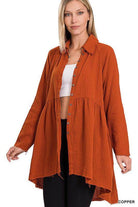 ZENANA Copper Peplum Shirt with Pockets, Stylish Design and Comfortable Fabric for Women
