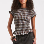 Women's peplum top in multicolor, lightweight fabric for casual outings